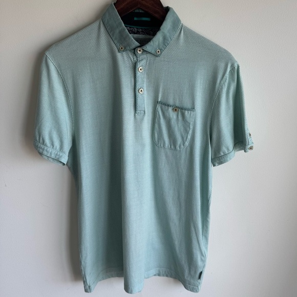Ted Baker London Green White Shamrock Print Polo Size 4 - Picture 2 of 5